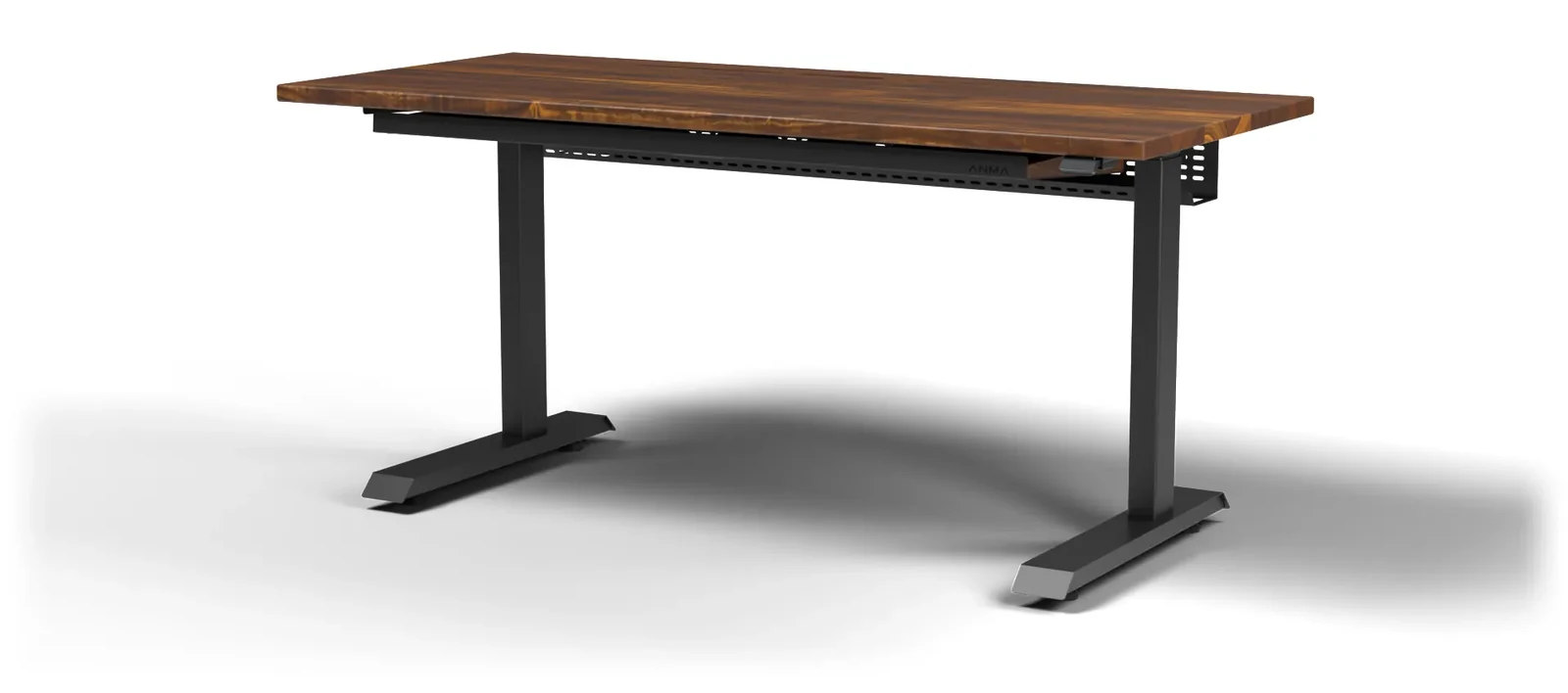 DeskStudio Slim, mesa elétrica com regulagem de altura, tampo em madeira maciça e estrutura preta