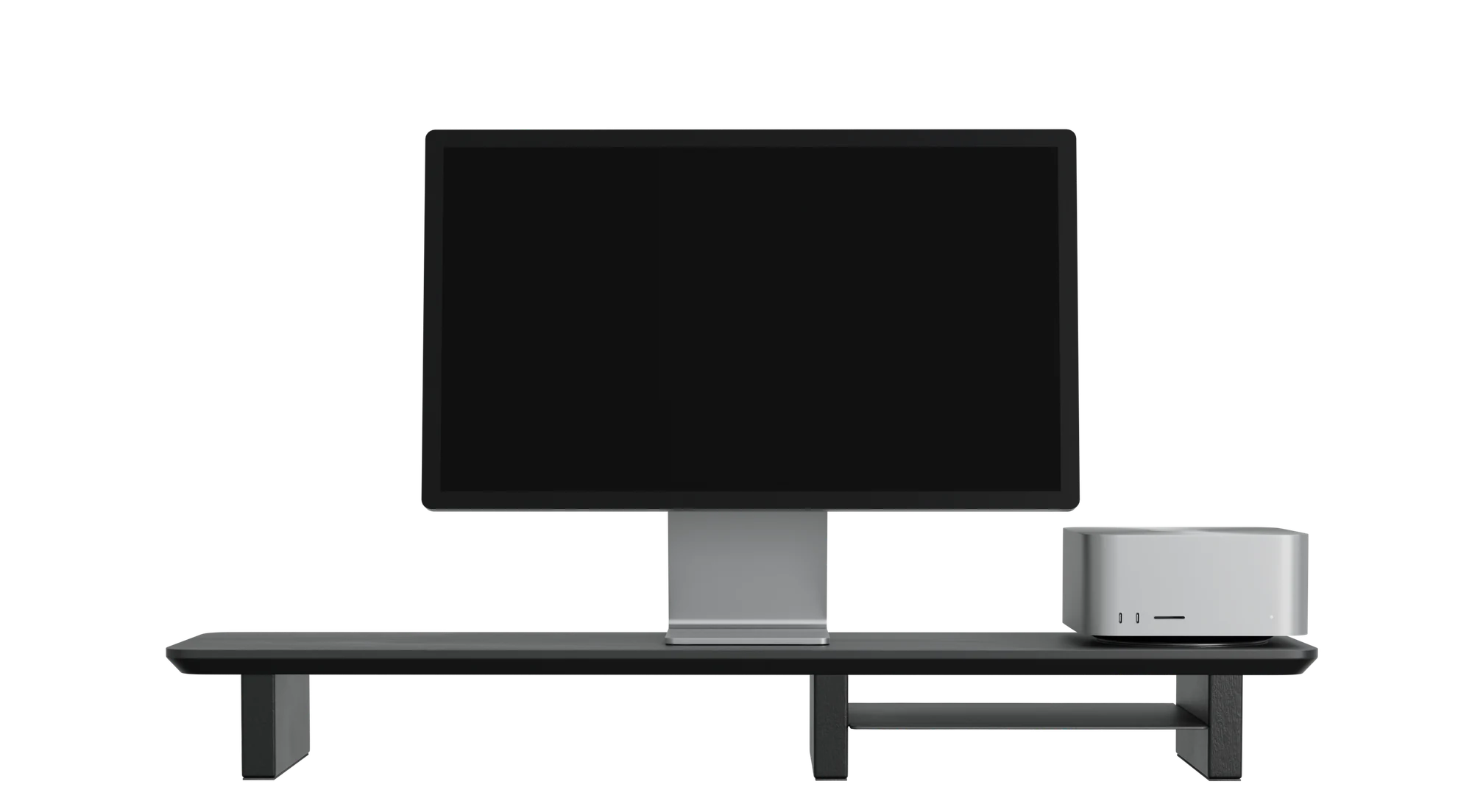 StandPro 2 Slim visto de frente, com monitor e computador sobre o stand