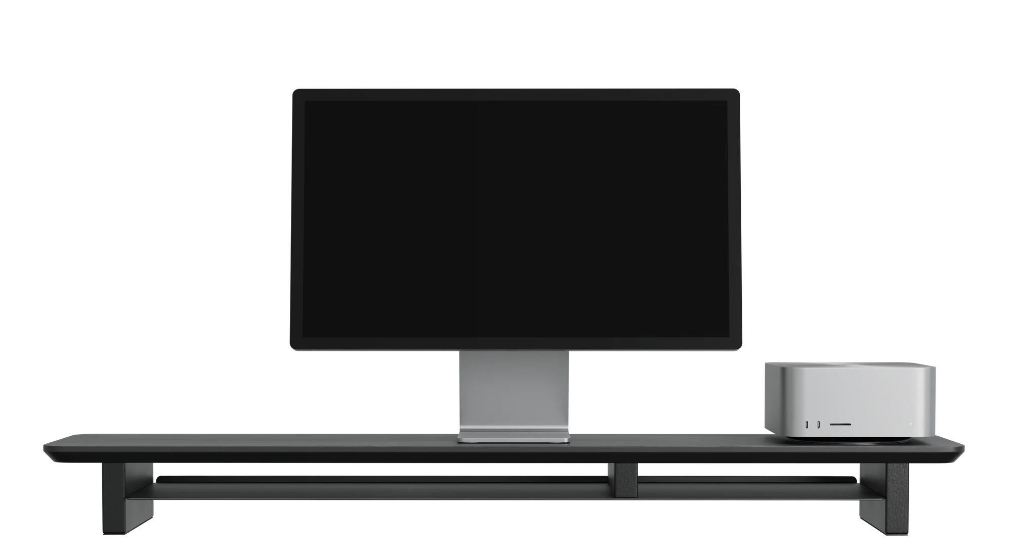 StandPro 4 visto de frente, com monitor e computador sobre o stand
