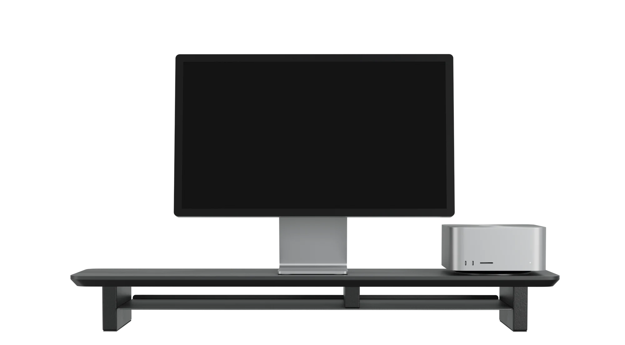 StandPro 4 Slim visto de frente, com monitor e computador sobre o stand