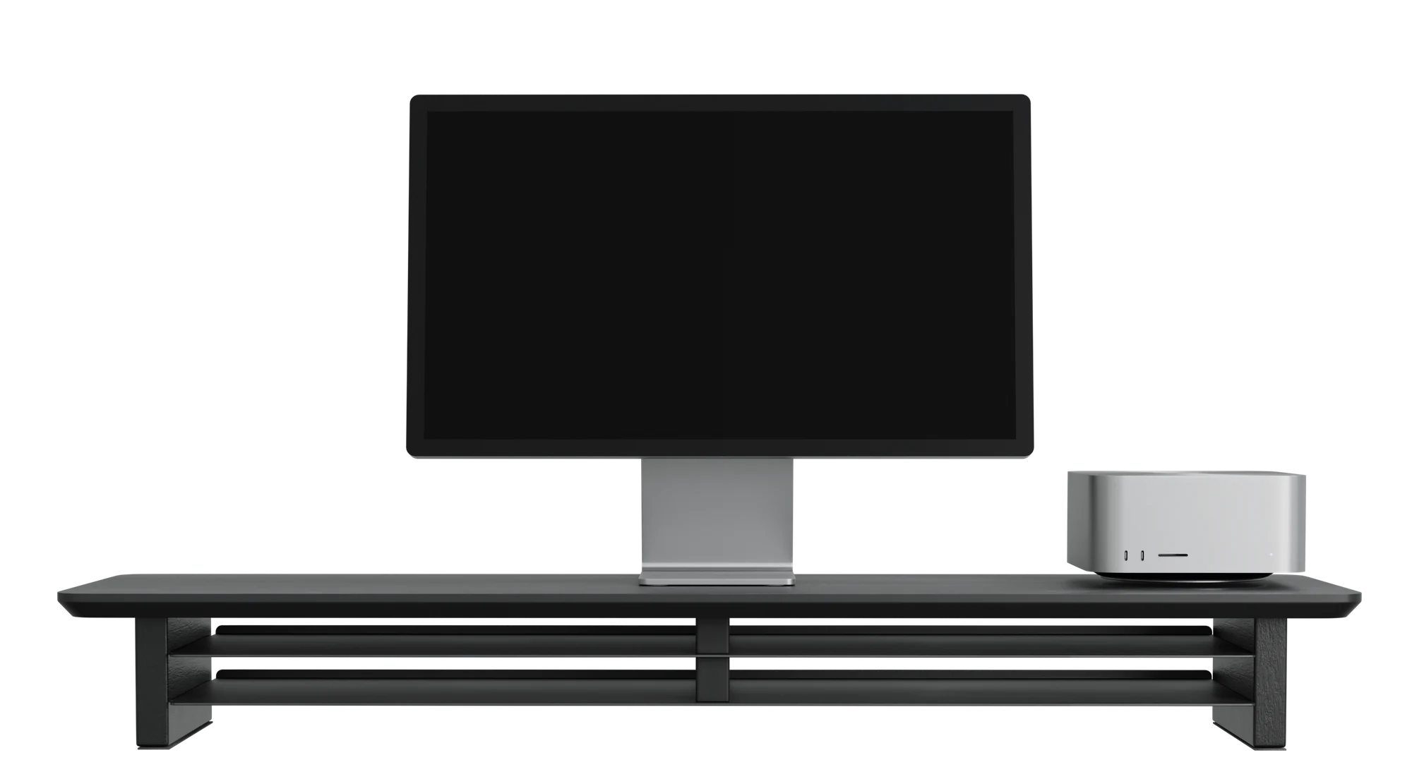 StandPro 6 visto de frente, com monitor e computador sobre o stand